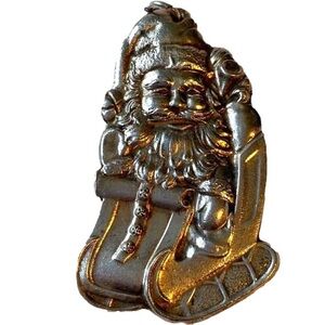 Vintage Silver Santa in a Sleigh Ornament
